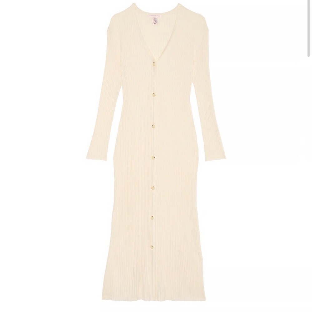 Ribbed Button-Front Midi Sweater Dress in Cream - Picture 2 of 9